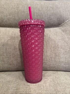 Textured Pink Tumbler with Straw